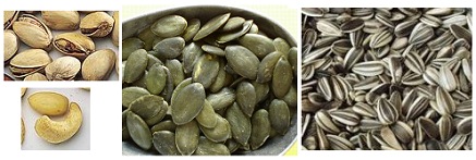 Seeds and pits, for example pistachios,
                            pine nuts, pumpkin seeds, and sunflower
                            seeds