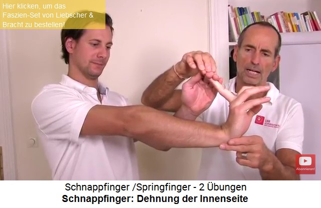 Schnappfinger: Dehnung der
                  Innenseite des betroffenen Fingers bei gestrecktem
                  Arm