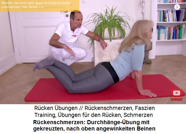 R�ckenschmerzen: Die Durchh�nge-�bung mit
                  gekreuzten und nach oben angewinkelten Beinen 02