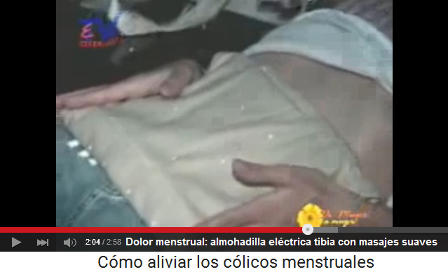 Contra dolor menstrual:
                    almohadilla el�ctrica y masajes suaves