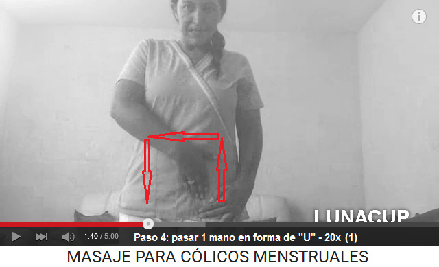 C�licos menstruales paso
                    4: mover una mano en forma de "U"
                    alrededor de la matriz - 20 veces (1)
