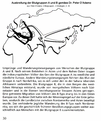 Mapa con la distribución
de los grupos sanguíneos A y B según Dr.
Peter D'Adamo Mapa con la distribución de los
grupos sanguíneos A y B según Dr. Peter
D'Adamo