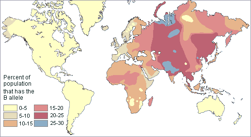 Mapa: Grupo
sanguíneo B mundial de hoy Mapa: Grupo
sanguíneo B mundial de hoy
