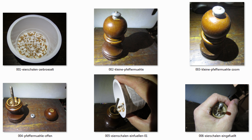 Photo collective 01: Les coquilles d’�ufs
                      sont vers�es dans le petit moulin � poivre