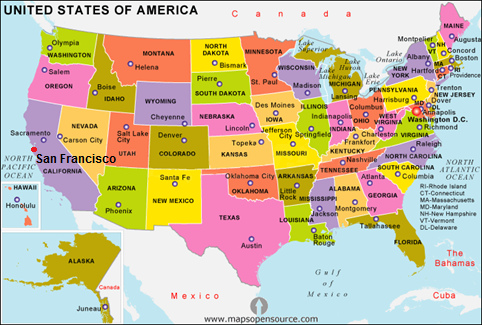 Karte der kriminellen
                    "USA" mit San Francisco