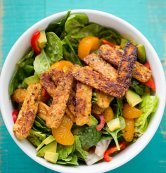 Tempeh fried on lettuce