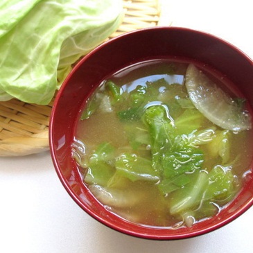 Miso soup
                    with cabbage leaves