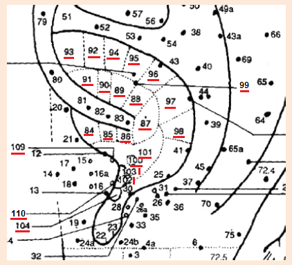 Cartograma auricular
                            de la cavidad, puntos 84-104, 109 y 110