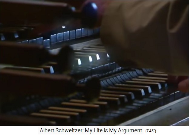 Orgelspiel von
                    Albert Schweitzer an der grossen Orgel in der
                    Jesus-Fantasie-Kirche St. Stephan in Mülhausen im
                    Elsass
