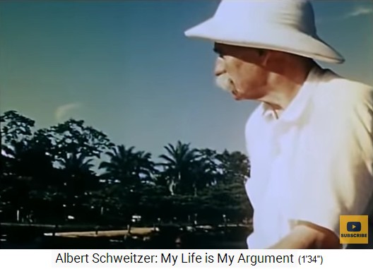 Gabun: Albert Schweitzer
                    im Kanu auf dem Fluss Ogoou� (Ogowe)