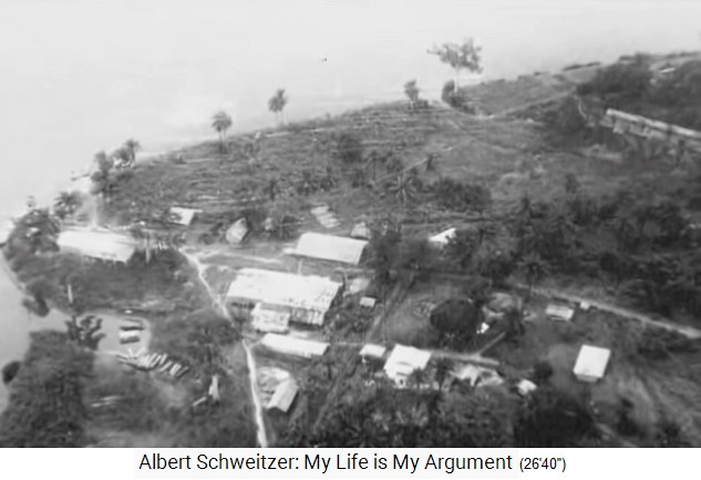 Das
                    Spitaldorf Lambarene von Albert Schweitzer,
                    Luftaufnahme von 1940ca.