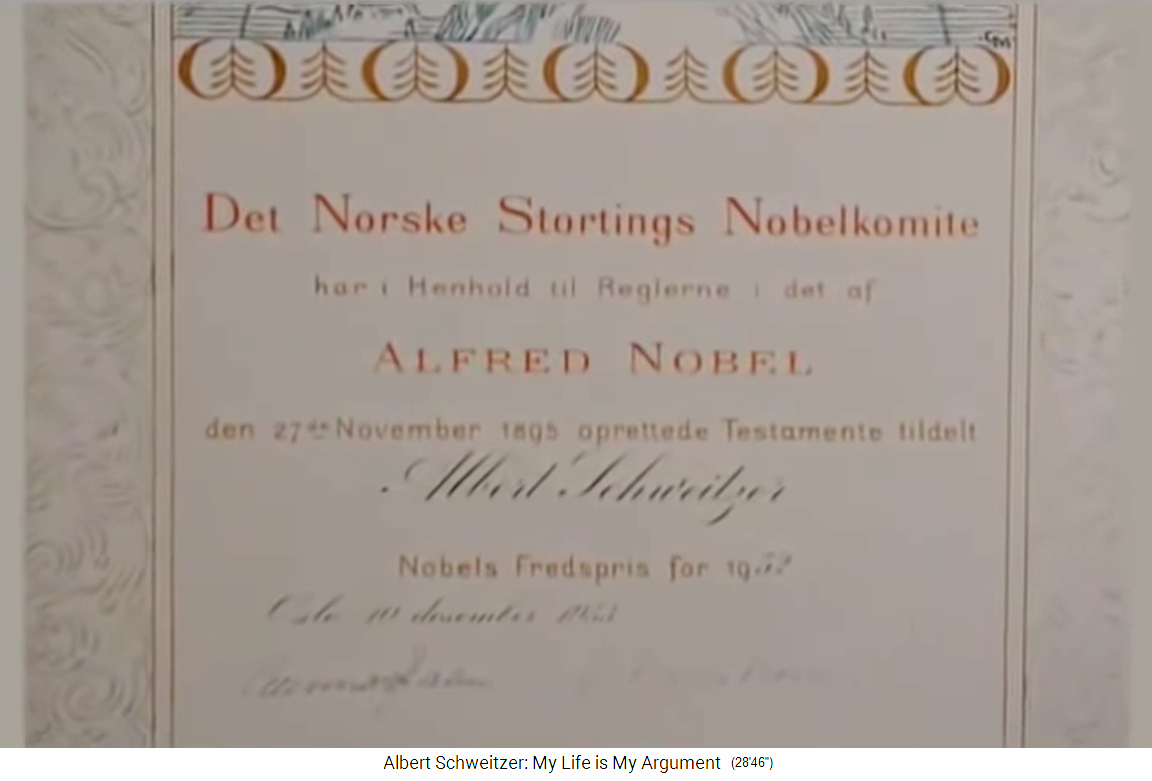 Die Urkunde des Friedensnobelpreis
                f�r Albert Schweitzer 1952