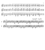 Seite 8: Die Sexten werden aus der
                            vorbereitenden Oktave (mit einer leeren
                            Saite) gegriffen, auch auf der E-Saite
                            (Küchler), oder es stehen zwei Sexten
                            übereinander (davon eine mit einer leeren
                            Saite), die nacheinander gespielt werden
                            (Bartosch-Huber)