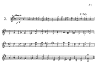 Page 14: E. Polo: Doppelgriffstudie Nr.
                            2 (Adagio) von der Sekunde bis zur Oktave,
                            leere Saiten kommen kaum noch vor