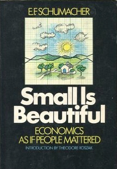 E.F. Schumacher, Buch "Small is
                      beautiful" 1973, schwarz mit Landschaft