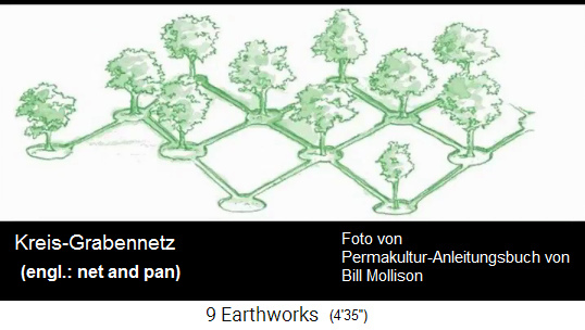 Kreis-Grabennetz für Bäume von Bill
                    Mollison, Zeichnung