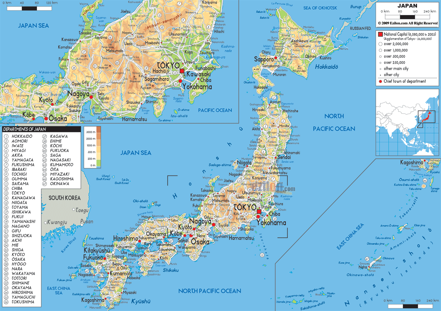 Karte von Japan mit Tokio und
                    darunter Yokohama