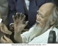 Pressekonferenz mit Fukuoka in Dahanu 01,
                          die Journalisten stecken ihm Samenb�llchen
                          zwischen die Finger der rechten Hand