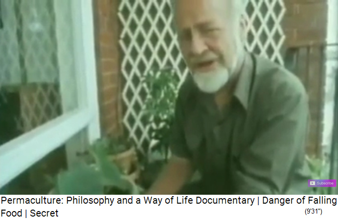 Bill Mollison showing
                          balcony permaculture