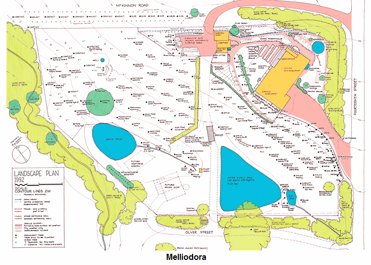 The permaculture
                          garden research plant Melliodora (Melliodora
                          Gardens) by David Holmgren and Su Dennett in
                          Hepburn Springs (Australia) - the plan