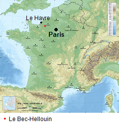 Karte 01:
                    Frankreich mit Le Bec-Hellouin zwischen Paris und Le
                    Havre