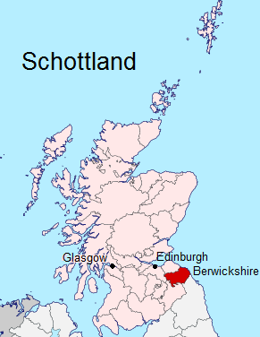 Karte von
              Schottland mit der Grafschaft Berwickshire an der Grenze
              zu England