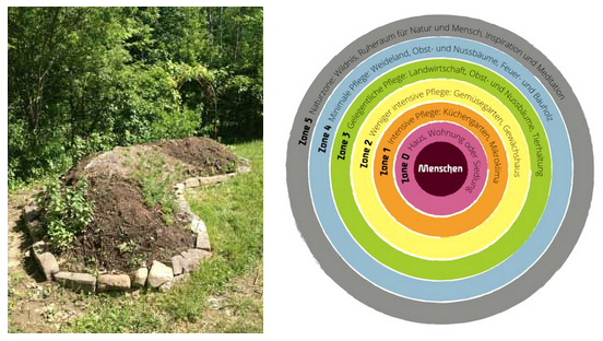 Permaculture: hill bed with dry wall
                            and the partition of zones