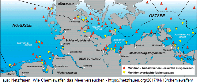 Karte mit
                                Munition in der Nordsee und in der
                                Ostsee