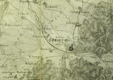 Karte Freiburg und
                            Dreisam 1827