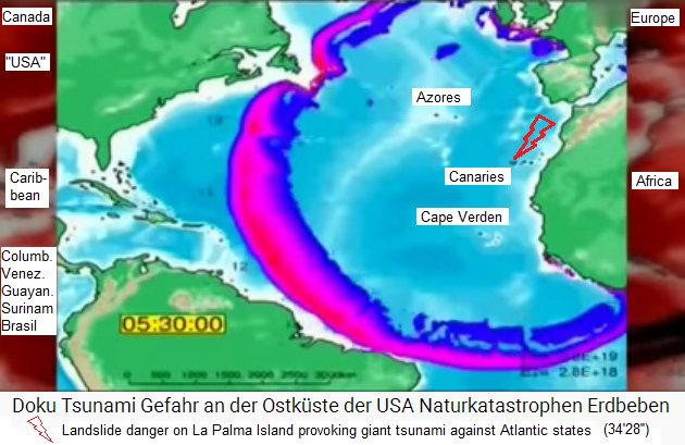 51) Map with the
                                    computer model of the La Palma
                                    tsunami off the coast of
                                    "America" and Brasil
