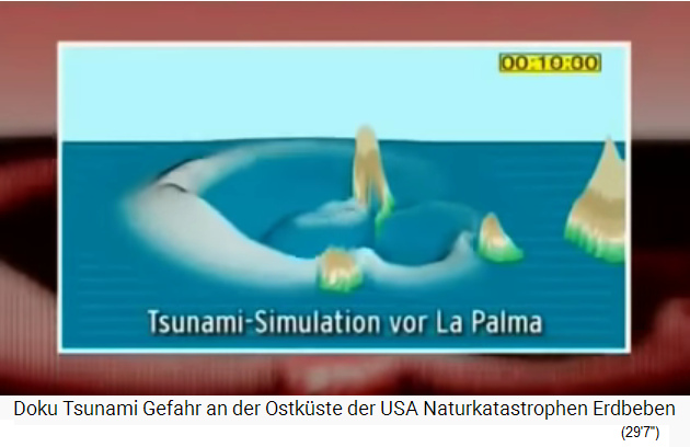 Computermodell
                    3dimensional mit dem Bergsturz und Tsunamiwelle von
                    La Palma