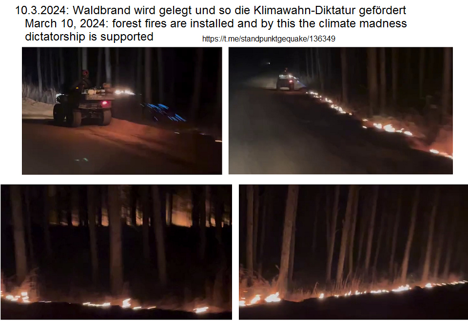 Klimawahn mit Waldbrand in den "USA"
                    am 10.3.2024: Waldbr�nde werden mit Go-Cards
                    absichtlich gelegt, um eine Klima-Diktatur zu
                    installieren - entlang von Strassen km-lang