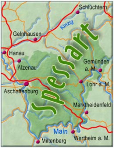 Map with
                        nature park of Spessart, South Germany