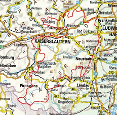 Map with the
                        position of Palatinate Forest (Pf�lzer Wald)