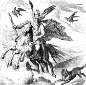 Odin, Gott der
                                Germanen auf fliegendem Pferd