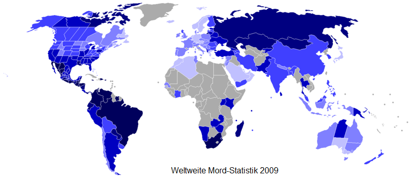 Karte von Wikipedia �ber H�ufigkeit von
                        Morden weltweit im Jahre 2009