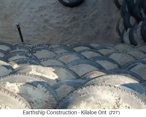 Killaloe, earthship
                                    construction 06: the tire-earth back
                                    wall is slightly inclined, view from
                                    above