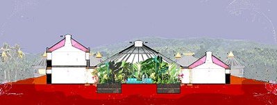 Earthship on Hawaii with triple dome,
                    cross section