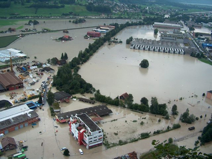 Switzerland: Flooded
localities by misdirected rivers which had a
jammed river bed by driftwood and rubble:
Schattdorf, August 2005 Switzerland: Flooded localities by
misdirected rivers which had a jammed river
bed by driftwood and rubble: Schattdorf,
August 2005