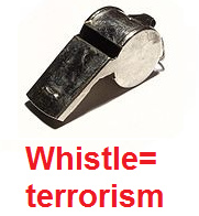 Loud whistle in metal with a pea in it so
                    the sound can be heard over 1 mile - this is whistle
                    terrorism