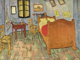 "Chambre  coucher" de Van
                              Gogh, Arles 1889: lit, table, chaise, l'on
                              n'a pas besoin de plus