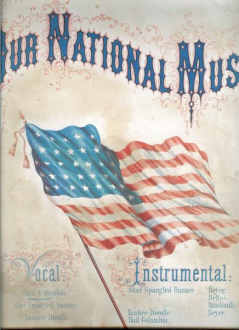 National Music mit der Flagge der
                      "USA", Plakat. Die
                      "klassische", nationale Musik soll die
                      Eroberungsbereitschaft stärken.