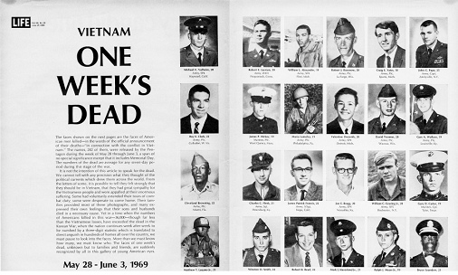 El balance de la guerra de
                Vietnam: 24 soldados "americanos" muertos en
                una semana, 28 de mayo a 3 de junio 1969