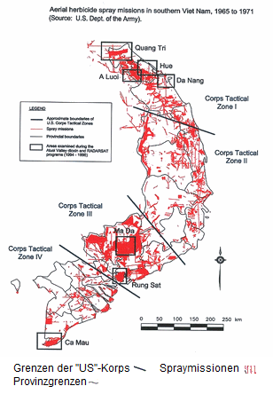 Waldmord im Vietnamkrieg:
              "US"-Waldentlaubung mit Agent Orange 1965-1971,
              Karte