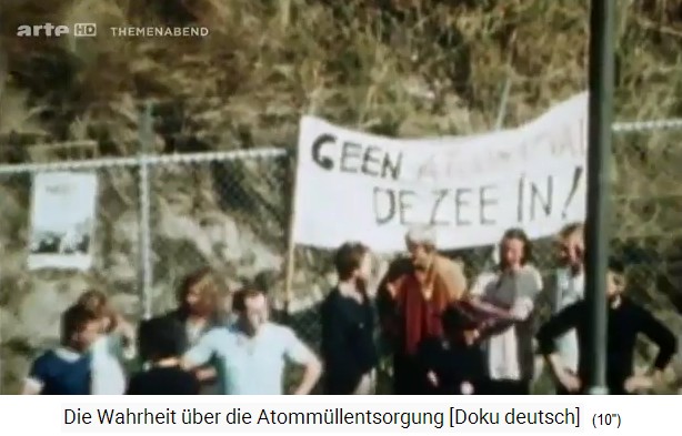 Protesters
                  in Holland near a street with a banner against nuclear
                  waste dumping into the sea "Geen Atomabval de Zee
                  In"