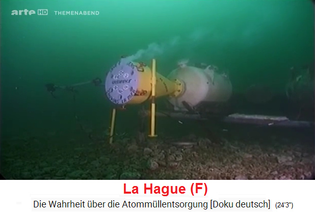 La Hague (Western France): The pipe end of the
                  radioactive waste water pipe of the nuclear waste
                  reprocessing plant of La Hague with the customer
                  countries France F, Belgium B, Holland NL, Switzerland
                  CH, Japan J, Germany D, general view of the pipe end