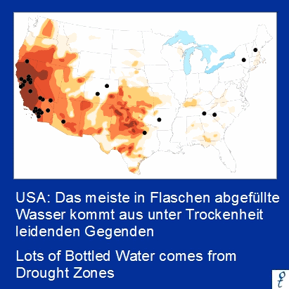 Karte der Abf�llorte von
                    Nestl� in den "USA": Meistens sind es
                    trockene Regionen
