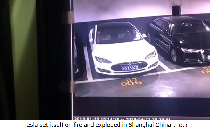 Shanghai, Tesla
                    brennt in Tiefgarage 22.4.2019: Noch kein Rauch