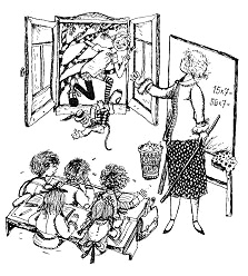 Pippi Langstrumpf kommt durchs Fenster ins
                      Klassenzimmer
