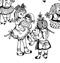 Zwei M�dchen mit Puppe und Teddyb�r von
                      Pippi